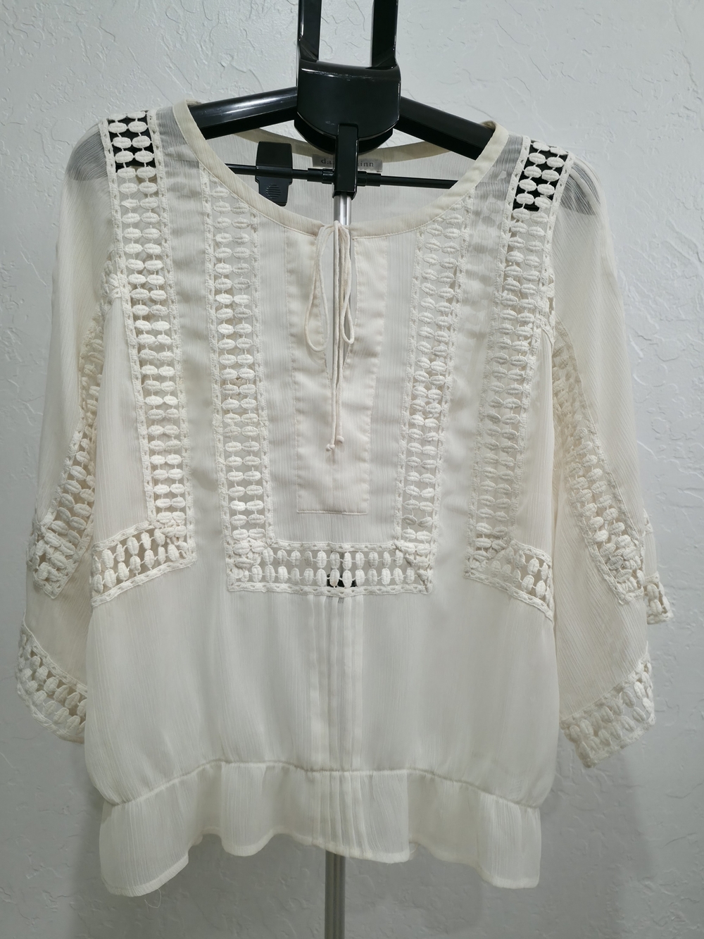 Women’s Cream Crochet-Trim Peasant Blouse - Classic Lightweight Top